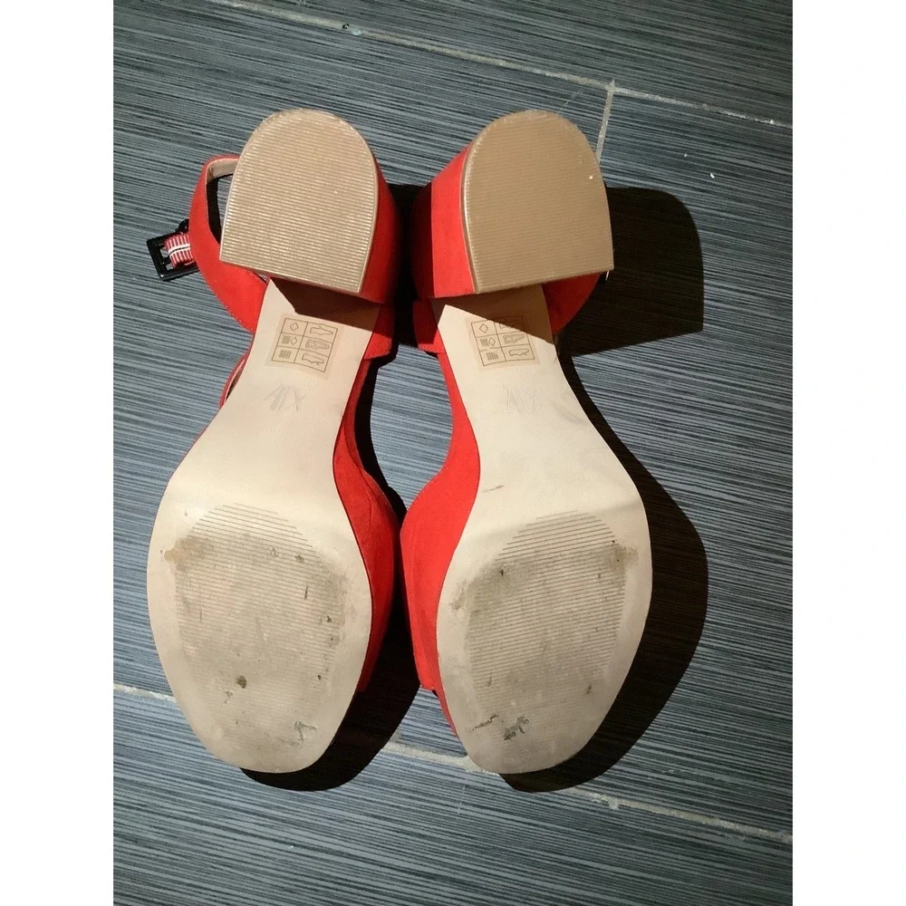 Armani‎ Exchange Red Suede Platform Block Heel Slingback Sandals Peep Toe Women